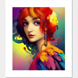 colorful parrot women Posters and Art